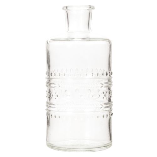 Glasflaske med mønster, cylindrisk, klar, dekorativ vase, 15 cm, 6 stk. | Floristik24.dk