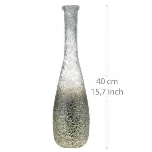 Artikel Tofarvet glasvase, borddekoration af ægte glas klart, sølv H40cm