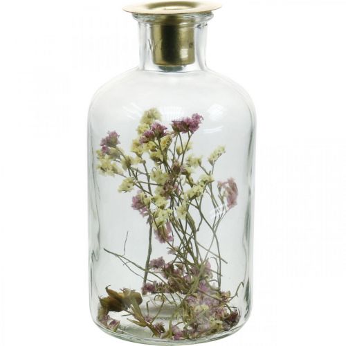 Floristik24 Glas med lysestage, glasdekoration med tørrede blomster H16cm Ø8,5cm