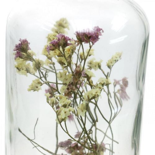 Artikel Glas med lysestage, glasdekoration med tørrede blomster H16cm Ø8,5cm