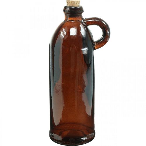 Floristik24 Glasflaske vintage med kork og hank brun Ø7,5 cm H22cm