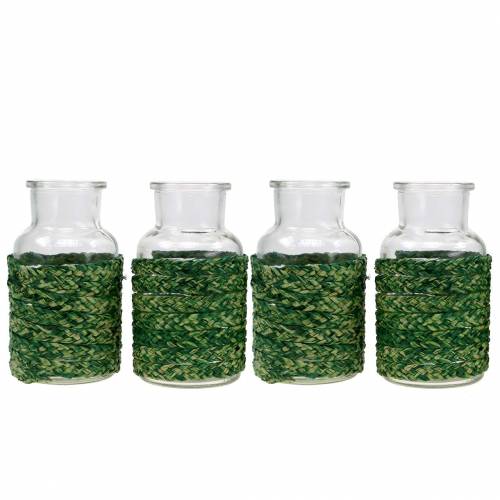 Floristik24 Deco flaske glas med raffia grøn H10cm 4 stk