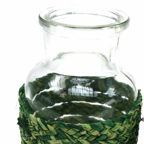 Artikel Glasflaske med raffiagrøn H12,5cm 3stk