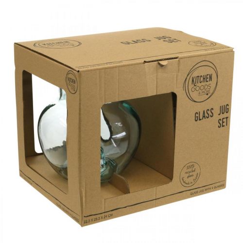 Artikel Glaskande med drikkeglas, drikkevaresæt til servering blålig klar H20cm/11,5cm 5 stk.