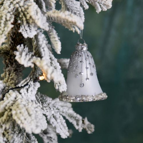 Floristik24 Juleklokker, juletræspynt, glasklokker Ø6,5cm H8cm hvide sæt af 2 stk