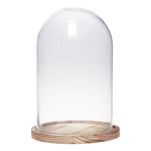 Artikel Glasklokke med træplade glasdekoration Ø17cm H25cm