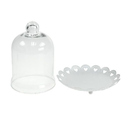 Floristik24 Glashætte med tallerken Ø15,5cm H17cm hvid