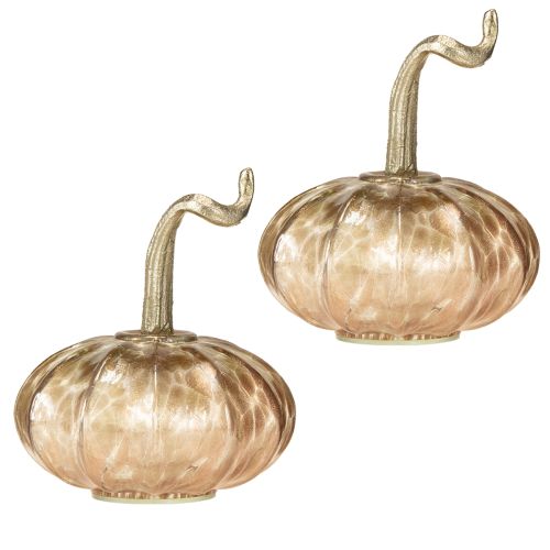 Floristik24 Glasgræskarborddekoration efterårsgræskar glas metal H14cm 2 stk