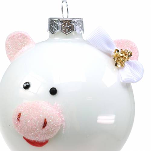 Floristik24 Juletræspynt glaskuglegris pink/hvid Ø8cm 2stk