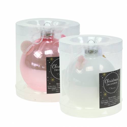 Floristik24 Juletræspynt glaskuglegris pink/hvid Ø8cm 2stk