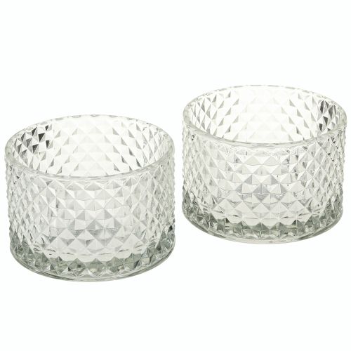 Artikel Glasskål fyrfadsstage retro diamant klar Ø10,5cm 2stk