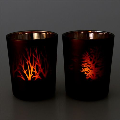 Floristik24 Glas te lys med mønsterbrunt Ø5.5cm H6.5cm 4stk