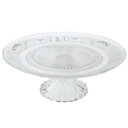 Floristik24 Glasplade på fod Flad glasskål med klart mønster Ø25cm