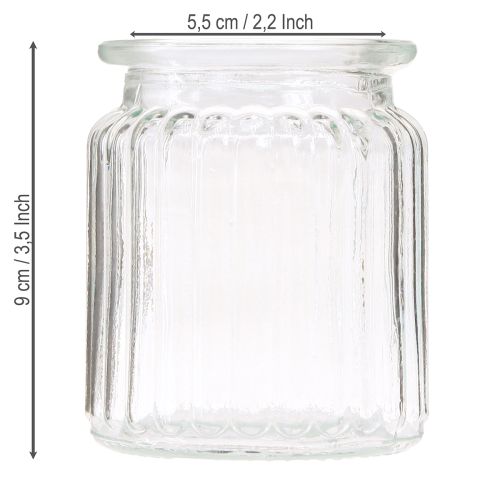 Artikel Glasvase klar ribbet glas dekorativ vase Ø8cm H9cm 6 stk