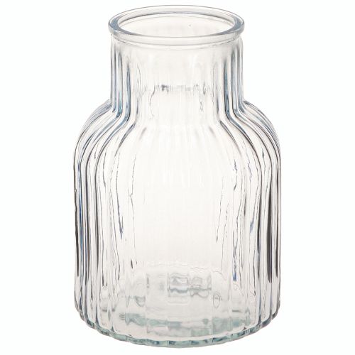 Blomstervase med riller glasvase i blå Ø13,5cm H20cm