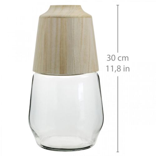 Artikel Glasvase med dekorativ trævase blomstervase klar H30cm