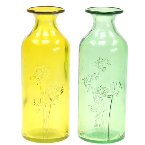 Floristik24 Glasvase flaske gul, grøn H19cm 2stk
