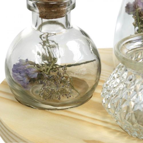Artikel Vase sat på træbakke, borddekoration med tørrede blomster, lanterne natur, transparent Ø18cm