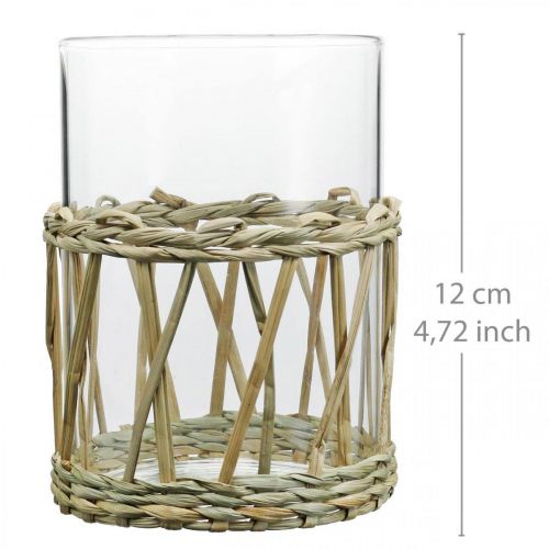 Artikel Glas vase cylinder flettet græs bord dekoration glas Ø8cm H12cm