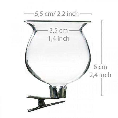 Floristik24 Glasvaseklokke med clips klar Ø5,5cm H6cm 4stk