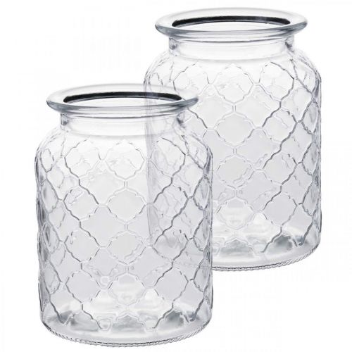 Floristik24 Glasvase diamantmønster, lanterne, dekorativt glaskar, borddekoration 2 stk