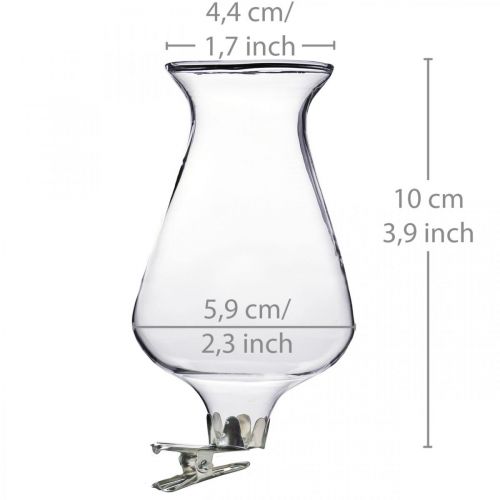 Floristik24 Glasvase tulipan med clips Ø5,9cm H11cm klar 4stk