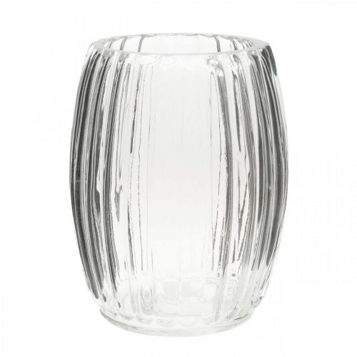 Floristik24 Glasvase med riller, klarglaslanterne H15cm Ø11,5cm