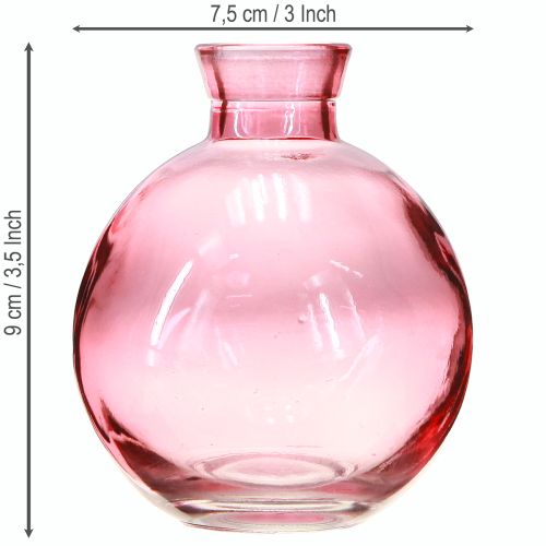 Artikel Glasvaser løgformede lyserøde retro minivaser Ø7,5cm H9cm 6 stk