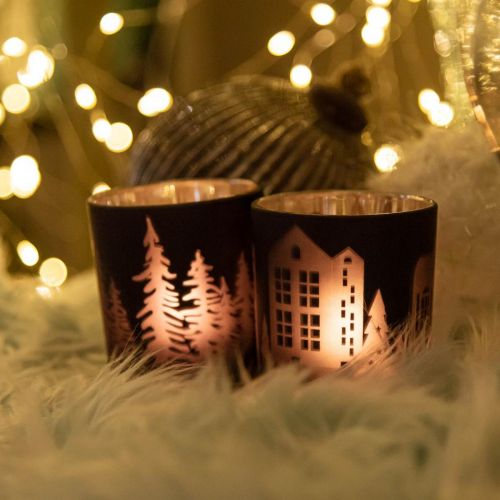 Floristik24 Lanterne, fyrfadsstage glas julesort Ø7cm 2stk