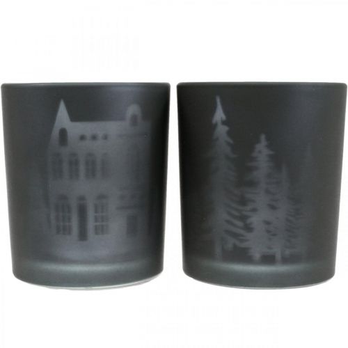Floristik24 Lanterne, fyrfadsstage glas julesort Ø7cm 2stk