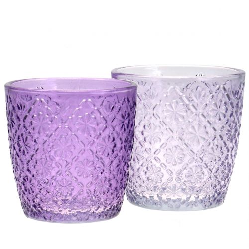 Floristik24 Glaslanterne lilla Ø9cm H9cm 2stk