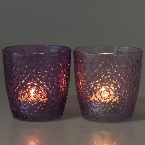 Floristik24 Glaslanterne lilla Ø9cm H9cm 2stk