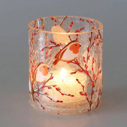 Floristik24 Lantern Bullfinch Crackle Clear Ø9cm H10cm