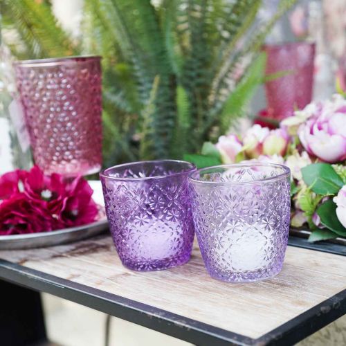 Floristik24 Glaslanterne lilla Ø9cm H9cm 2stk