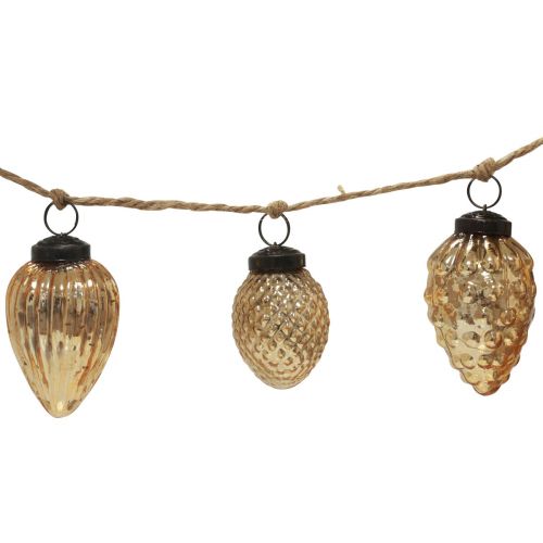 Artikel Glaskegle guirlande hængende dekoration juleguld 120cm