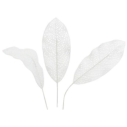 Floristik24 Glitterblad på hvid tråd 14x6cm L25cm 36p