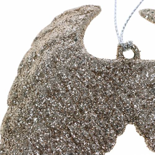 Artikel Juletræspynt englevinger glitter champagne 16cm 12stk