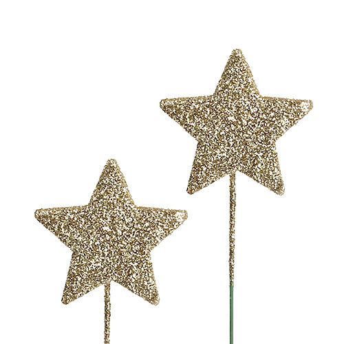 Floristik24 Glitter stjerne på wiren 4cm guld 60stk
