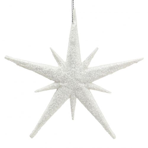 Floristik24 Glitterstjerne til at hænge hvid 13cm 12stk