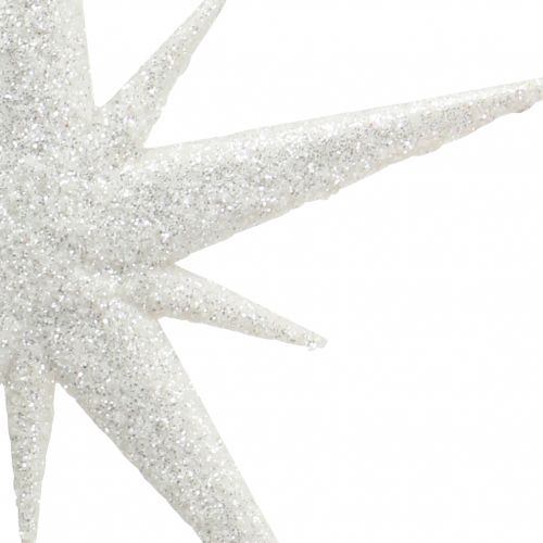 Artikel Glitterstjerne til at hænge hvid 13cm 12stk