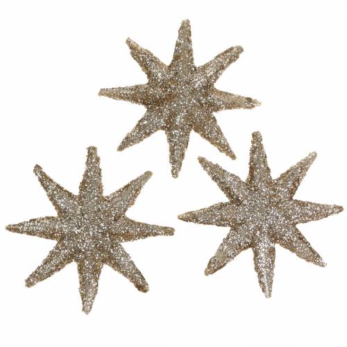 Floristik24 Dekorativ stjerne glitter champagne 5cm 20 stk
