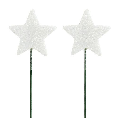 Floristik24 Glitter stjerne på wiren hvid 4cm L22cm 60p