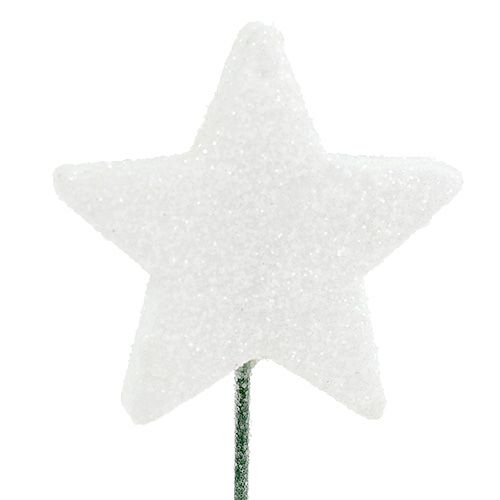 Floristik24 Glitter stjerne på wiren hvid 4cm L22cm 60p