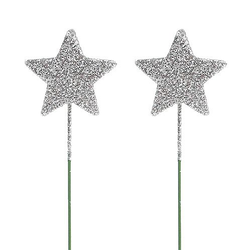 Floristik24 Glitter stjerne sølv 4cm på wire 60stk