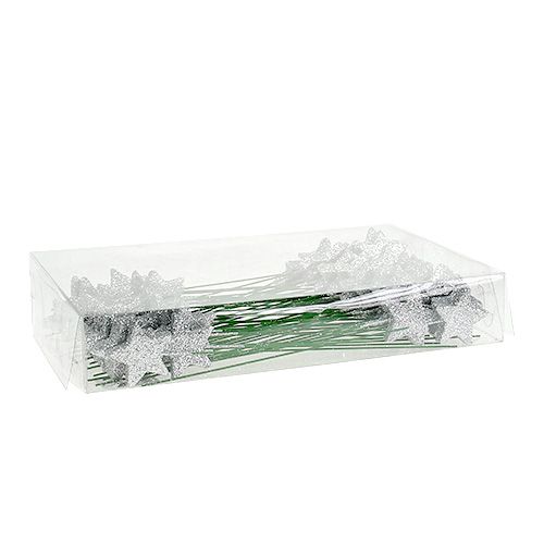 Floristik24 Glitter stjerne sølv 4cm på wire 60stk
