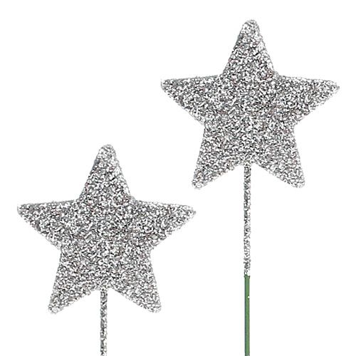 Floristik24 Glitter stjerne sølv 5cm på wire L22cm 48stk