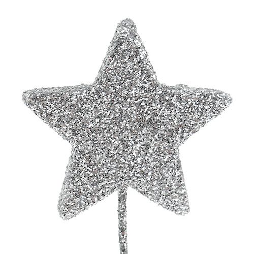 Artikel Glitter stjerne sølv 5cm på wire L22cm 48stk
