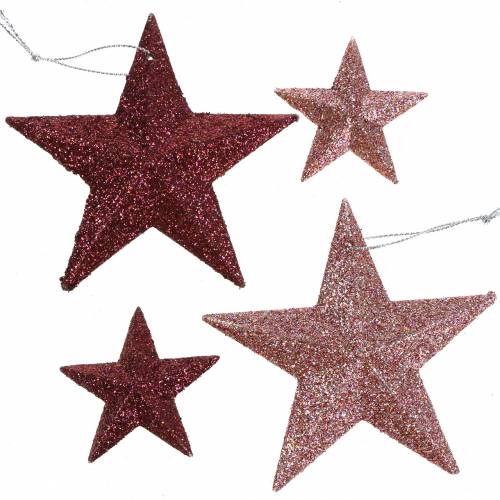 Glitterstjernepink mix 9,5/5cm 18 stk