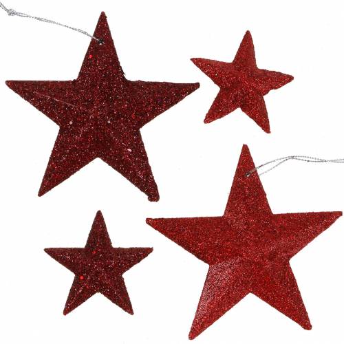 Glitterstjernerød blanding 9,5/5cm 18 stk