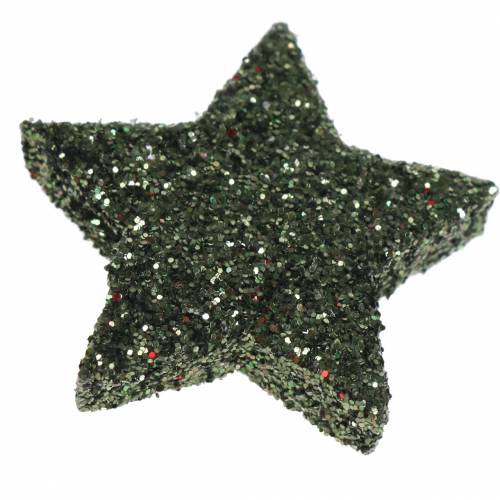 Floristik24 Stjerne glittergrøn 2,5cm 48 stk